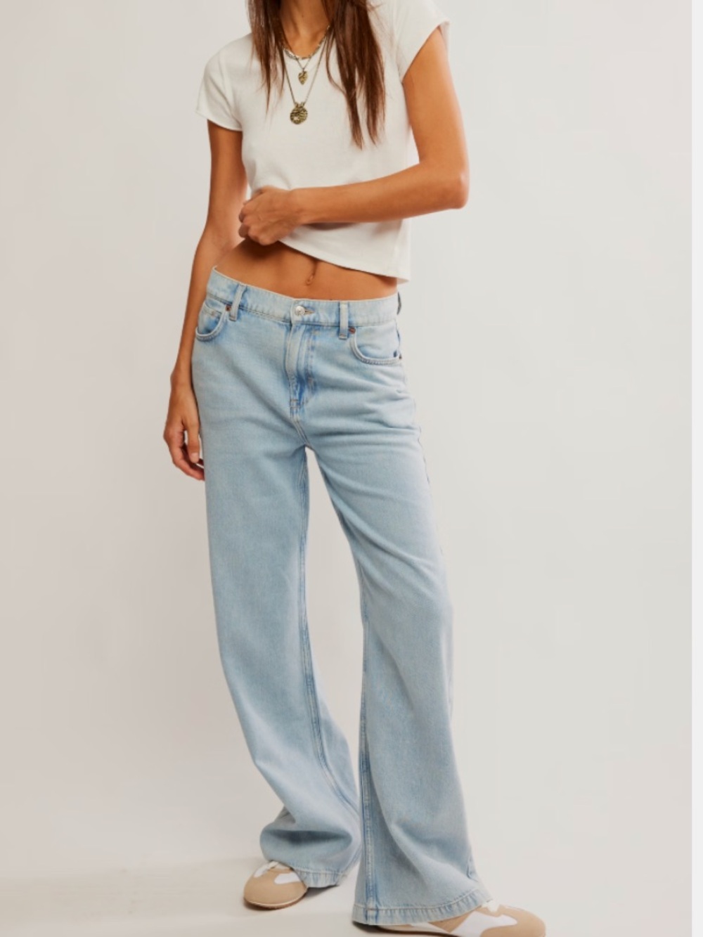Free People We The Free Stride Straight N Wide Mid Rise Jeans 32 Light Wash